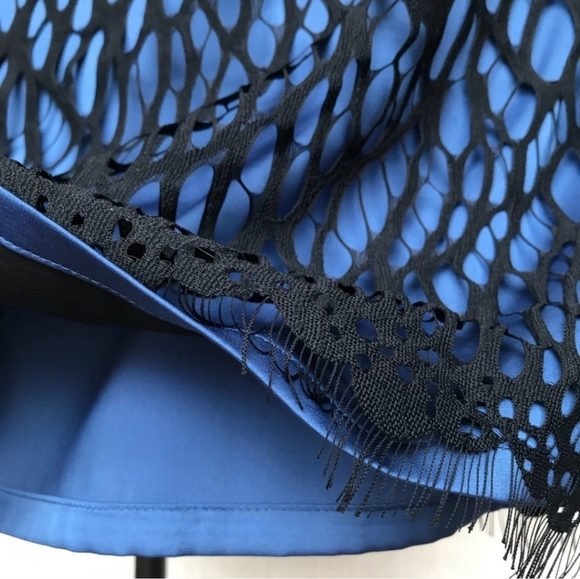 Robert Rodriguez Blue with black webbing overlay fringe hem size 4 small - Picture 3 of 7